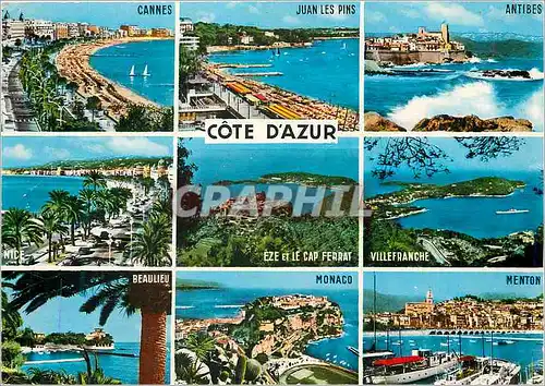Moderne Karte Souvenir de la Cote d'Azur Cannes Juan les Pins Antibes Beaulieu Monaco Menton