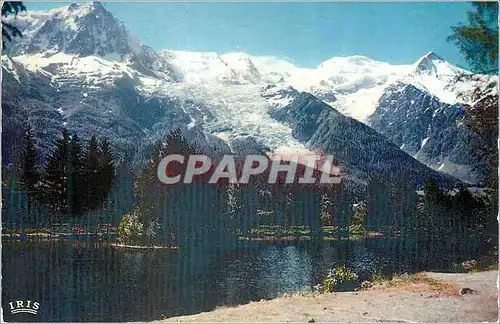 Cartes postales moderne Chamonix Mont Blanc Le Lac des Gaillands l'Aiguille du Midi (3842 m) Le Mont Blanc (4807 m) et l