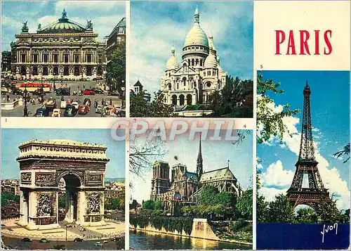Cartes postales moderne Paris Couleurs et Lumiere de France L'Opera Basilique du Sacre Coeur L'Arc de Triomphe Notre Dam