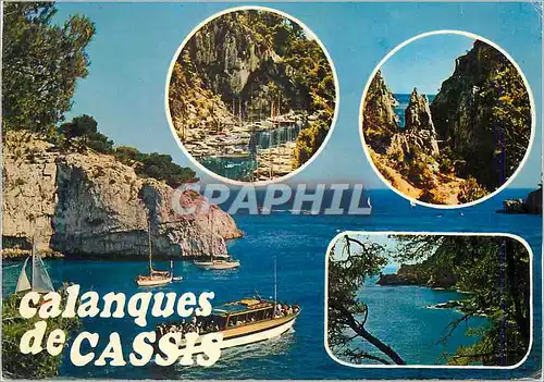 Cartes postales moderne Les Calanques de Cassis (B du Rh) Port Miou En Vau Port Pin Bateau