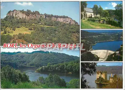 Moderne Karte Bort les Orgues (Correze) Les Orgues Volcaniques La Retenue sur la Dordogne La Chapelle de Port