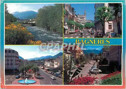 Moderne Karte Bagneres de Bigorre altitude 550 m Hautes Pyrenees Images de la Ville L'Adour et la Promenade de