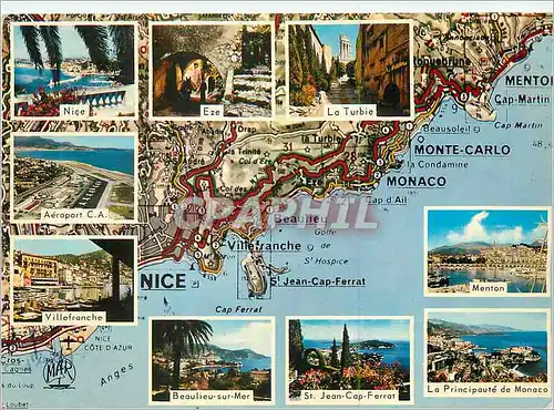 Cartes postales moderne La Cote d'Azur Menton Principaute de Monaco la Turbie Eze Beaulieu sur Mer