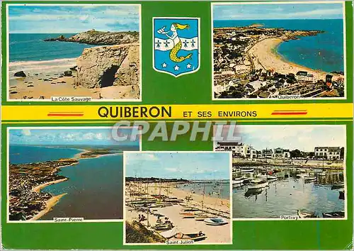 Moderne Karte Quiberon (Morbihan) la Bretagne Touristique La cote sauvage Quiberon Saint Pierre Portivy saint