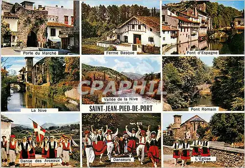 Cartes postales moderne St Jean Pied de Port Porte du marche Ferme basque Danseurs Folklore L'eglise