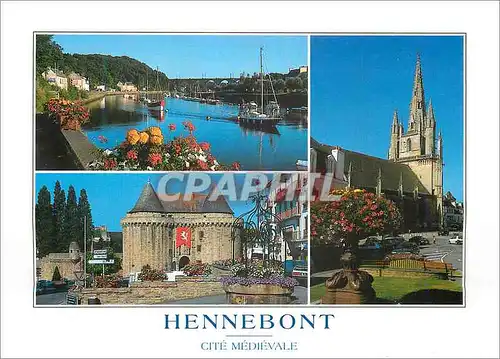 Cartes postales moderne Hennebont (Morbihan) Couleurs de Bretagne Cite Medievale Le Blavet La Porte Prison et l'Eglise N