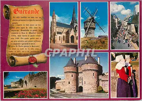 Cartes postales moderne Guerande Couleurs de Bretagne L'Eglise St Aubin Le Moulin du Diable et le Costume Regional)