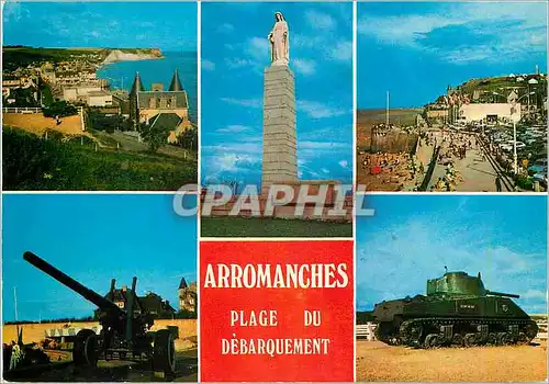 Cartes postales moderne Arromanches Normandie France Plage du Debarquement Vue Generale Canon et Peniche Tank Militaria