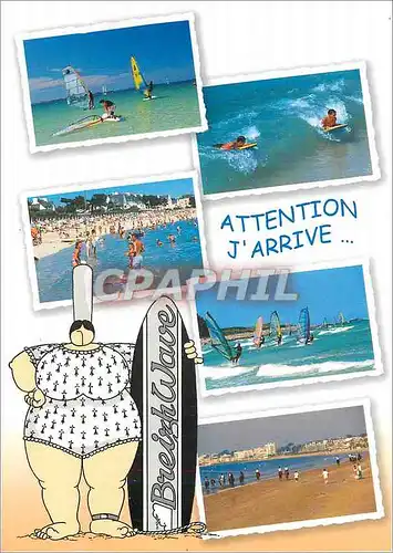 Cartes postales moderne Breizh wave Attention j'Arrive Bretagne Planche a voile Surf