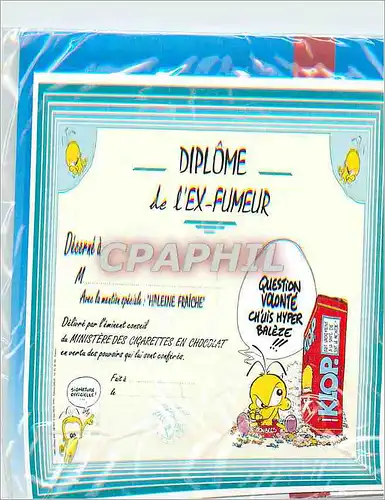 Cartes postales moderne Diplome de l'Ex Fumeur Avec Nos Sinceres Felicitations Gai Luron