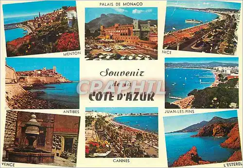 Cartes postales moderne Souvenir de la Cote d'Azur Palais de Monaco Menton Nice Antibes Juan les Pins Vence Cannes l'Est