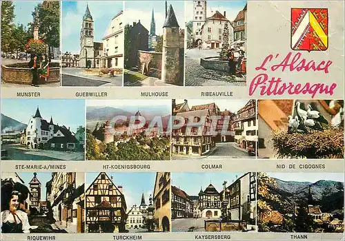 Moderne Karte L'Alsace Pittoresque Munster Guebwiller Mulhouse Ribeauville