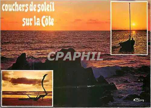 Cartes postales moderne Bords de Mer Coucher de Soleil Bateau