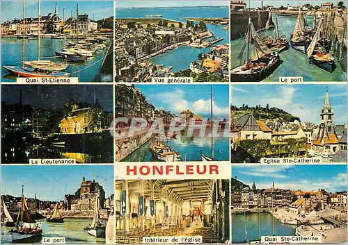 Moderne Karte Honfleur (Calvados)  Quai St Etienne Vue generale Le port Lieutenance