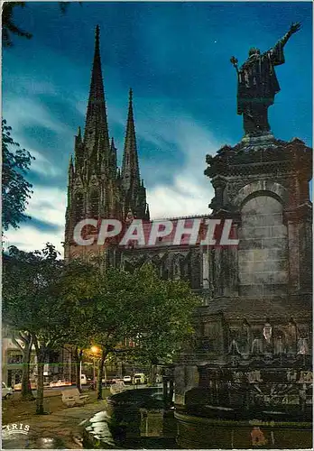 Moderne Karte Clermont Ferrand (P de D) Capitale de l'Auvergne la Cathedrale et Statue de Urbain II de Nuit