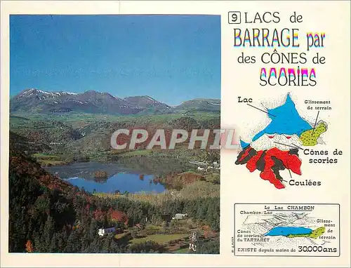 Moderne Karte Le Lac Chambon (Profondeur 6 m) Image d'Auvergne Lac de Barrage par des Cones de Scories Volcan