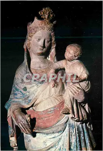 Moderne Karte Clermont Ferrand Notre Dame de Grace Statue en Pierre Polychrome (vers 1340)