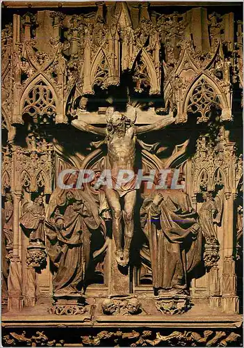 Moderne Karte Cathedrale de Strasbourg la Chaire Detail Christ en Croix entre la Vierge et Saint Jean