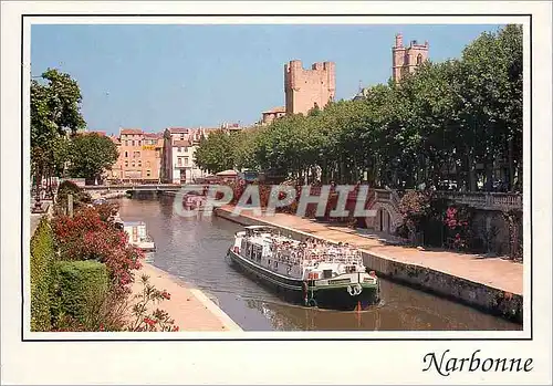 Cartes postales moderne Narbonne le canal de la Robine Il relie le Canal du Midi a la Mediterranee Bateau Peniche