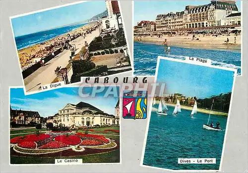Cartes postales moderne Cabourg (Calvados) la Cote Fleurie La digue La plage Le casino Dives Le port