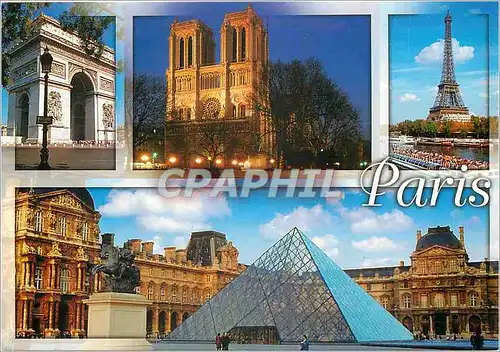 Cartes postales moderne Paris et ses Merveilles L'Arc de Triomphe de l'Etoile La Cathedrale Notre Dame La Tour Eiffel Le