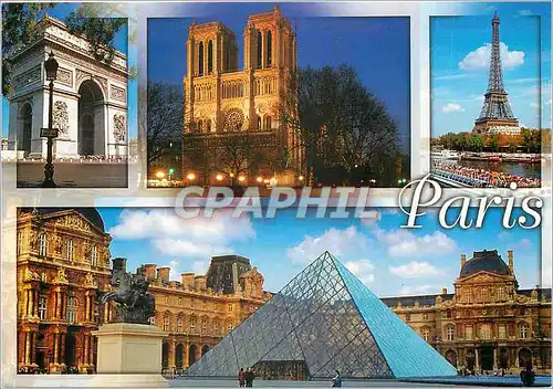 Moderne Karte Paris et ses Merveilles L'Arc de Triomphe de l'Etoile La Cathedrale Notre Dame La Tour Eiffel Le