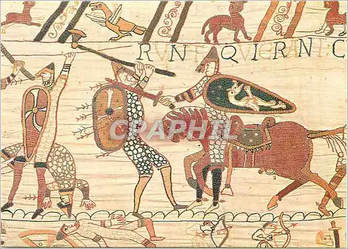 Moderne Karte Tapisserie de Bayeux Combat entre Cavalier Normand et Fantassin Saxon