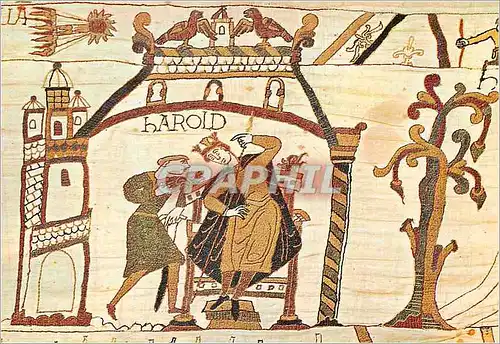Moderne Karte Tapisserie de Bayeux Harold est averti de l'apparition d'une Comete presage de Malheur