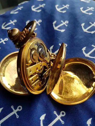 125317 Goldene Sprungdeckel Taschenuhr Remontoir Spiral Breguet 14k Gold