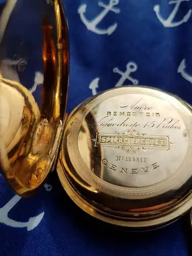 125317 Goldene Sprungdeckel Taschenuhr Remontoir Spiral Breguet 14k Gold