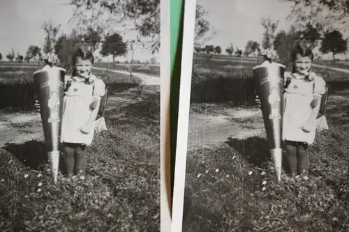 Drei tolle alte Fotos - kleines Mädchen mit Schultüte - Einschulung - 30-40er Ja