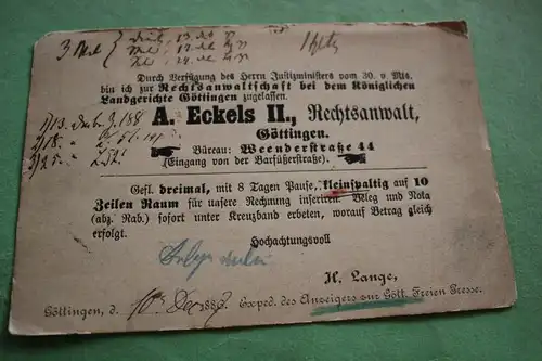 tolle alte Ganzsache von 1887 eines Rechtsanwaltes aus Göttingen