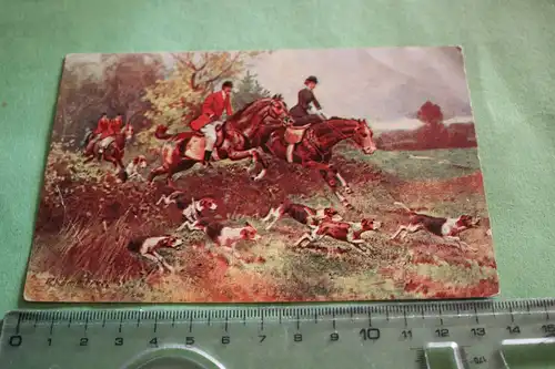 tolle alte Karte - Jagdszene Pferde und Hunde  - 1917