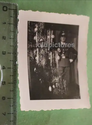 tolles altes  Foto - Portrait eines Soldaten Luftwaffe mit Weihnachtsbaum 