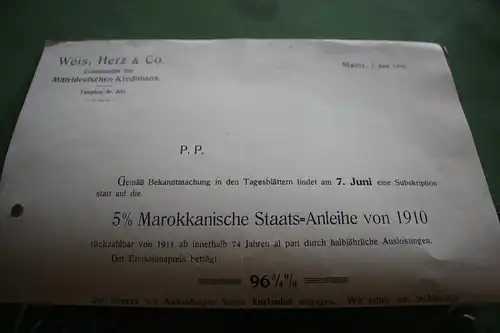 Tolle alte 5% Marokkanische Staats-Anleihe von 1910