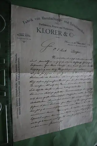 toller alter Brief  der Firma Klorer & Co - Mainz von 1906  signiert Klorer ??