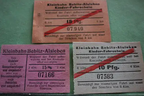 Drei alte Fahrscheine - Kleinbahn - Bebitz-Alsleben - Alter ???