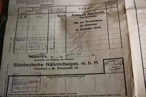 Toller alte Frachtbrief der Reichsbahn 1933 - Süddeutsche Nährmittel GmbH