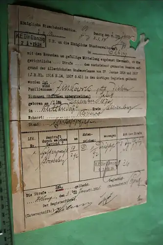 Interessanter alter Brief an die Königliche Eisenbahndirektion in Danzig 1918