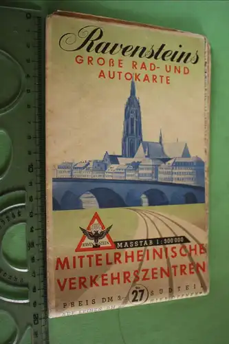 tolle alte Ravensteins Rad- und Autokarte Nr. 27 - Mittelrheinische Verkehrszent