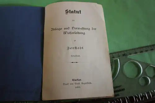 Heft - Statut Anlage und Verwaltung der Wasserleitung zu Jerstedt Goslar 1894