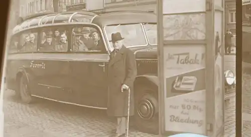 vier tolle alte Negative - Oldtimer Bus Mercedes - Reisebus - 30-50er Jahre ?
