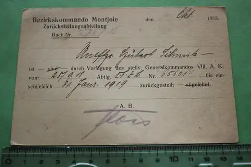 interessante alte Postkarte - Bezirkskommando Montjoie - 1918