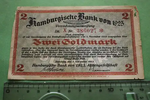 Zwei Goldmark Schein - Hamburgische Bank von 1923