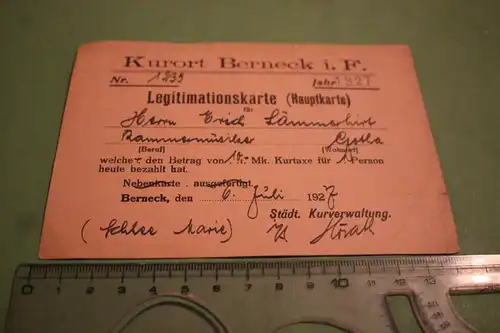 tolle alte Legitimationskarte Kurort Berneck i.F.   von 1927