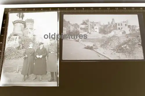 zwei alte Negative - zerstörte Stadt und  Polizist mit Frau und Schwester 