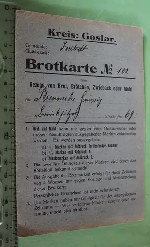 tolle alte Brotkarte von 1921 - Goslar Jerstedt