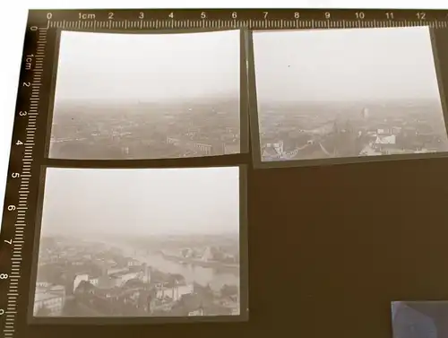 drei tolle alte Negative - Luftaufnahmen einer Stadt - Fluß - 30-40er Jahre ??