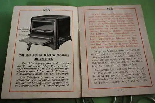 tolle alte Gebrauchsanweisung - AEG Brat- u. Backröhre Carnifix  30er Jahre ?