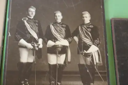 drei tolle alte Kabinettfotos Portrait Studenten mit Korbschläger - Bonn u. Müns